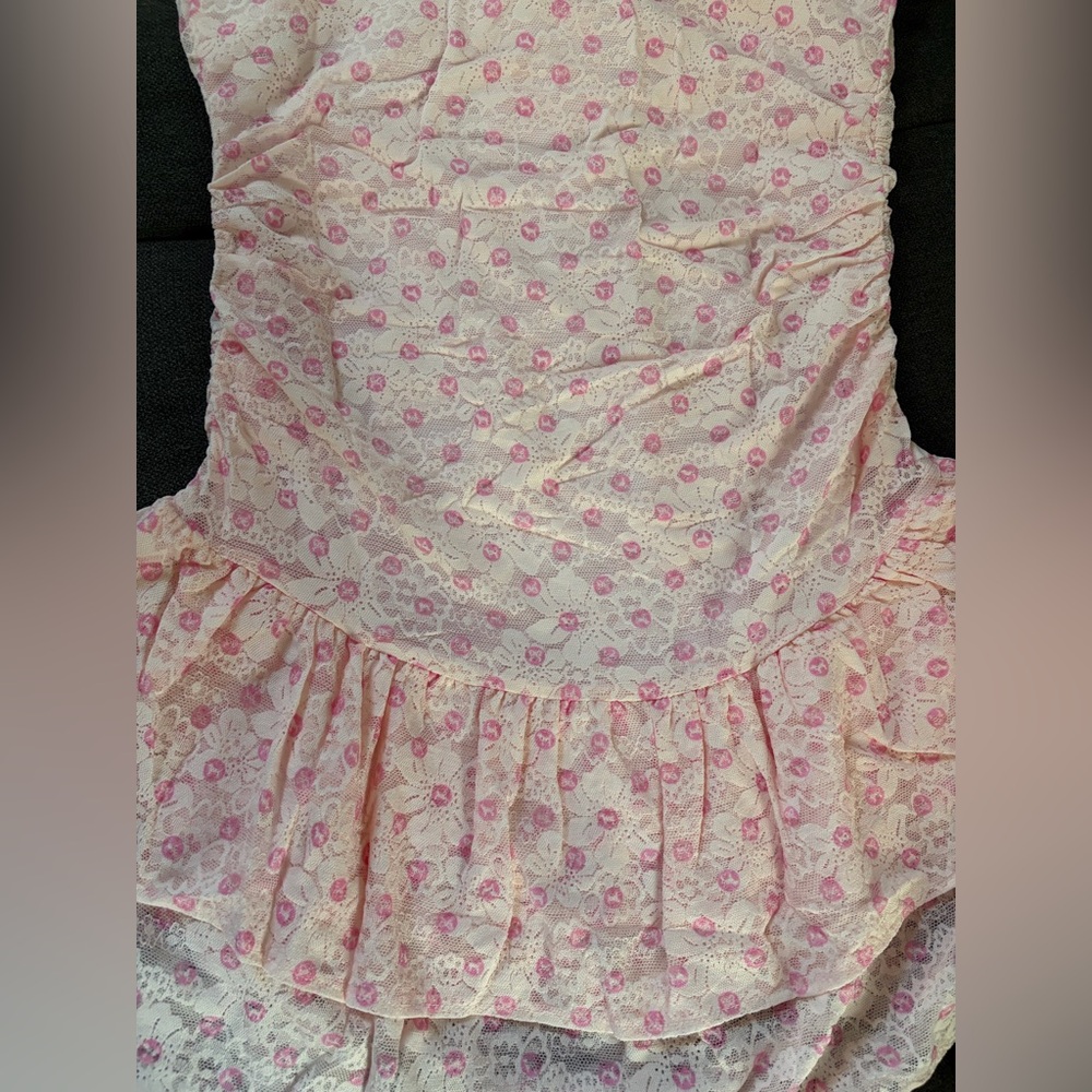 PINK x LoveShackFancy Strapless Lace Mini Dress Icon Polka Dot Pink Small NWT - Picture 12 of 16